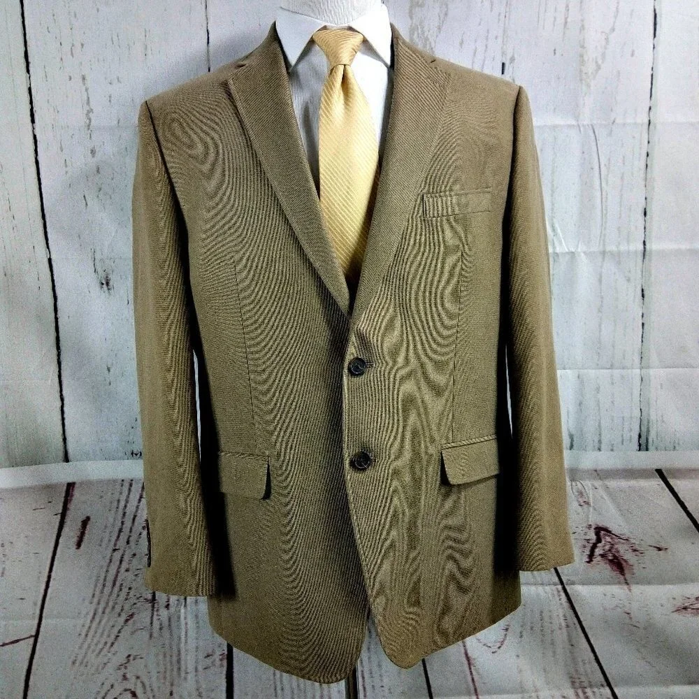Chaps 44R 2 Button Tan Beige Birdseye Suit Blazer Sports Coat